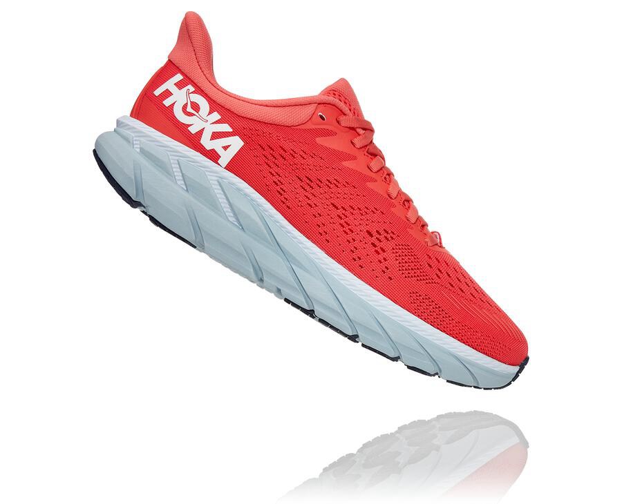 Hoka One One Koşu Ayakkabısı Kadın Kırmızı/Beyaz - Clifton 7 - EL1784359